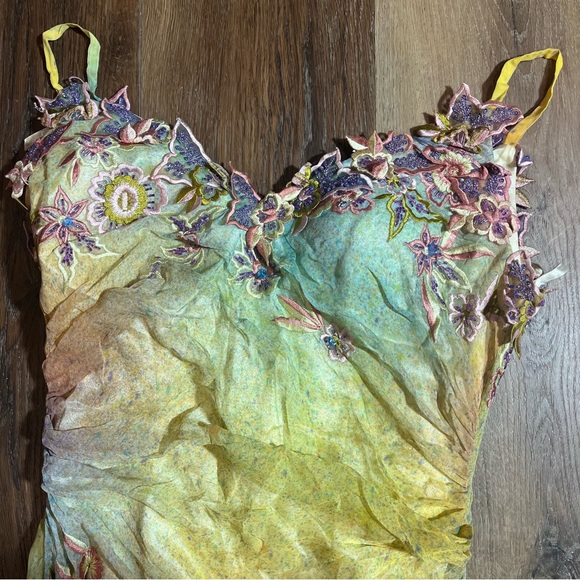 Vintage 100% Silk Dress Vintage Cache Rainbow Dress Prom Vintage Beaded Dress - Picture 4 of 17